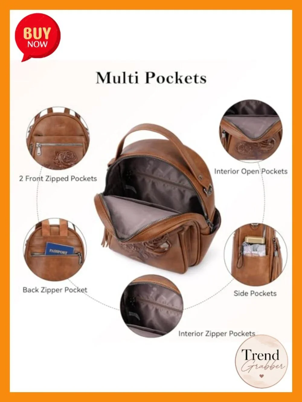 Vegan Leather Mini Backpack Purse for Women - Cute Floral Small Travel Daypack